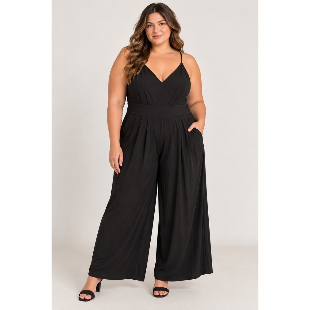 Halara Black Wide Leg V-Neck Spaghetti Strap Jumpsuit Plus Size 2X